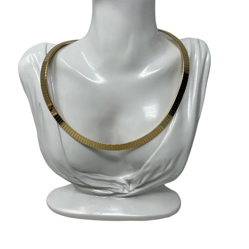 Vintage Gold Tone Flat Omega Collar Necklace Bold 80s Choker Style 16”